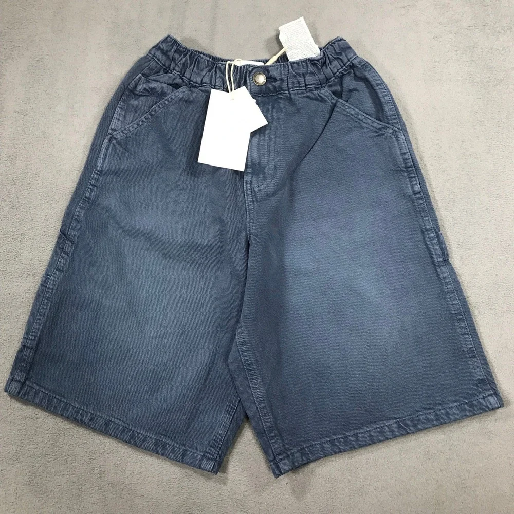 Zara Carpenter Shorts Kids Size 9-10 Blue New Garment Dye Utility Pockets Baggy